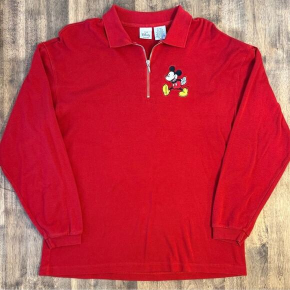 Disney Store Men’s Embroidered Mickey Mouse 1/4 Zip Long Sleeve Polo Red Men’s L - Picture 3 of 7